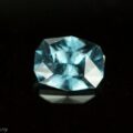 The 0.88-Carat Blue-Violet Color Change Garnet, expertly faceted with multiple cuts, reflects light beautifully and showcases a captivating blend of darker and lighter blue shades. Positioned against a solid black background, its transparent and sparkling qualities are accentuated. The bottom left corner credits Earth’s Treasury for this remarkable gemstone.