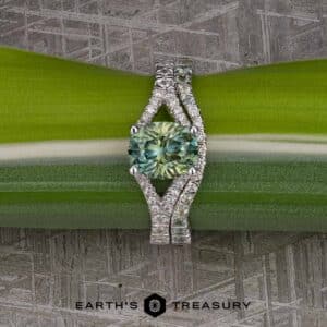 The Tapered Pave "Althaea" Ring in 18k white gold with 2.10-Carat Montana Sapphire, alongside the "Althaea" band in 18k white gold