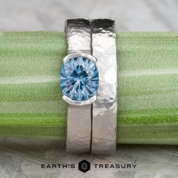 The Wide "Larisa" ring in 14k white gold with 1.42-carat Montana sapphire, alongside the custom-fit straight band in 14k white gold The Wide "Larisa" ring in 14k white gold with 1.42-carat Montana sapphire, alongside the custom-fit straight band in 14k white gold
