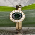 The Pave "Valeria" ring in 18K yellow gold with 1.59-carat Australian sapphire, alongside the "Astrea" band in 18K yellow gold