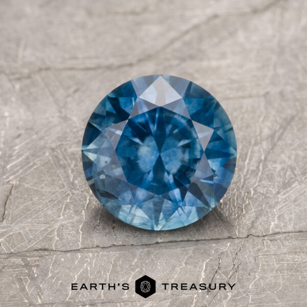 1.28-Carat Peacock Blue Montana Sapphire (Heated) A blue Montana sapphire in a classic diamond round brilliant design