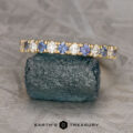 The Deluxe Pave Yogo Sapphire and Diamond Band in 18k yellow gold