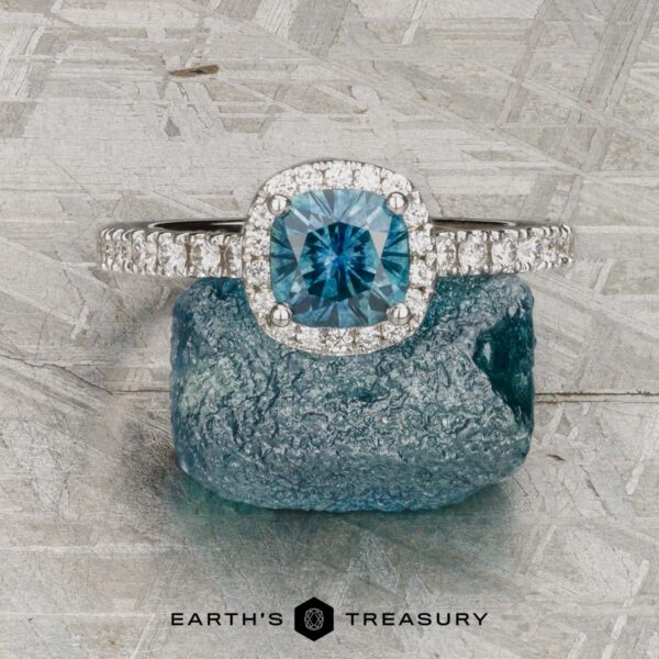 The Petite Pave Halo in 18K white gold with 0.95-Carat Montana Sapphire The Petite Pave Halo in 18K white gold with 0.95-Carat Montana Sapphire