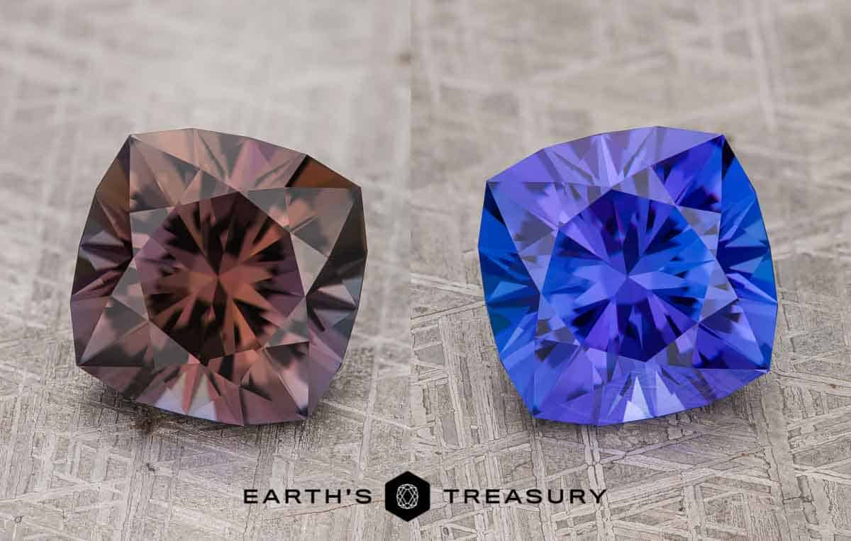 26.13-Carat Tanzanite Before and After Heat Treatment