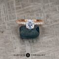 The Classic Pave "Claire" Ring in 14k rose gold with 1.47-carat Montana sapphire
