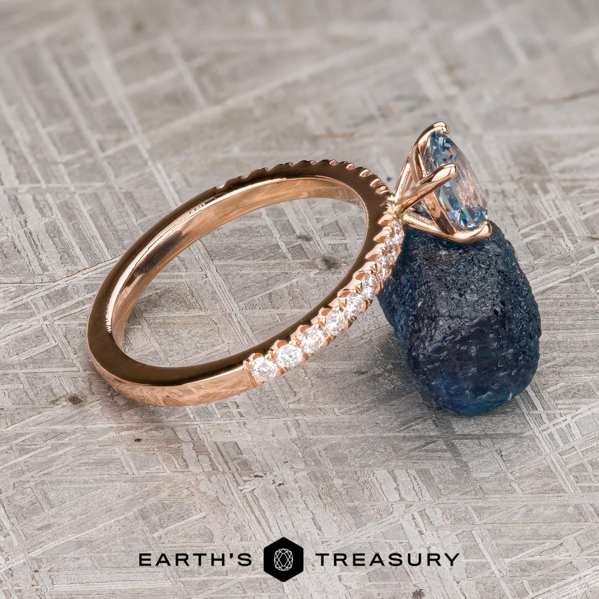 The Classic Pave "Claire" Ring in 14k rose gold with 1.47-carat Montana sapphire