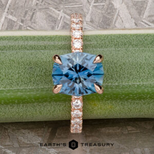 The Classic Pave "Sophia" ring in 14k rose gold with 2.26-Carat Montana Sapphire