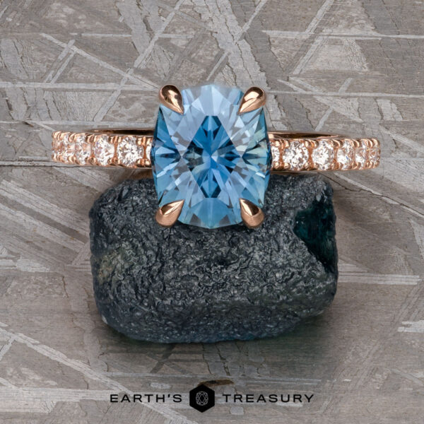 The Classic Pave "Sophia" ring in 14k rose gold with 2.26-Carat Montana Sapphire The Classic Pave "Sophia" ring in 14k rose gold with 2.26-Carat Montana Sapphire
