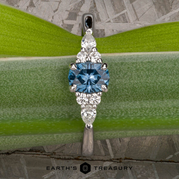 The "Vela" ring in 14k white gold with 0.62-carat Montana sapphire The "Vela" ring in 14k white gold with 0.62-carat Montana sapphire