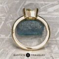 A gold Larisa Solitaire ring with a clear gemstone is displayed upright before a rough blue stone, labeled "Stacked from 53 images. Method=B (R=8,S=4)" below.