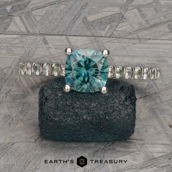The Classic Pave "Paphos" ring in platinum with 1.38-Carat Montana Sapphire The Classic Pave "Paphos" ring in platinum with 1.38-Carat Montana Sapphire
