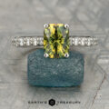 The "Aquila" ring in platinum, featuring a 2.24-carat Australian sapphire, stands upright on a rough blue stone with the "Earth's Treasury" logo below.
