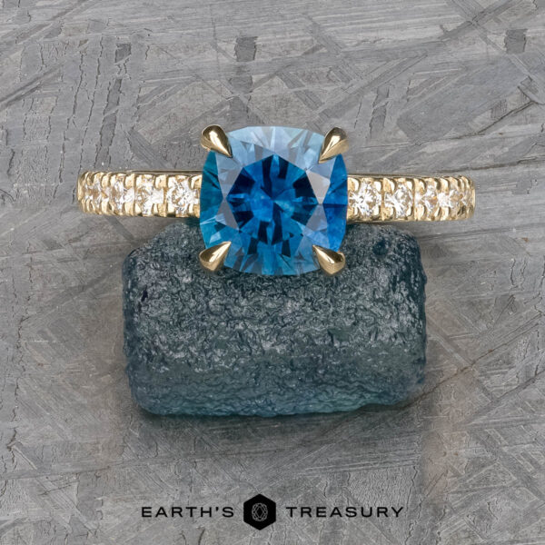 The Classic Pave "Cecilie" Ring in 14k yellow gold with 1.88-carat Montana sapphire The Classic Pave "Cecilie" Ring in 14k yellow gold with 1.88-carat Montana sapphire