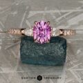 The pave "Avalon" ring in 14k rose gold with 1.24-carat Montana sapphire