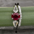 The "Artemis" in 14k white gold with 0.94-carat ruby; alongside the "Marne" band in 14k white gold