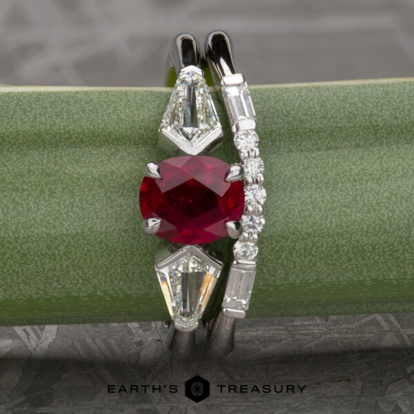 The "Artemis" in 14k white gold with 0.94-carat ruby; alongside the "Marne" band in 14k white gold The "Artemis" in 14k white gold with 0.94-carat ruby; alongside the "Marne" band in 14k white gold