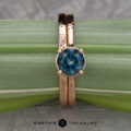 The "Mila" in 14k rose gold, hammered and polished, with 1.18-carat Montana sapphire, alongside the custom-fit straight band in 14k rose gold