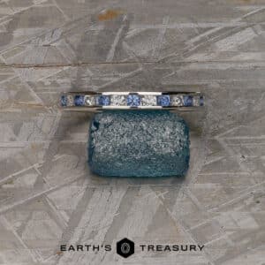 The Deluxe Channel-Set Yogo Sapphire and Diamond Wedding Band in platinum