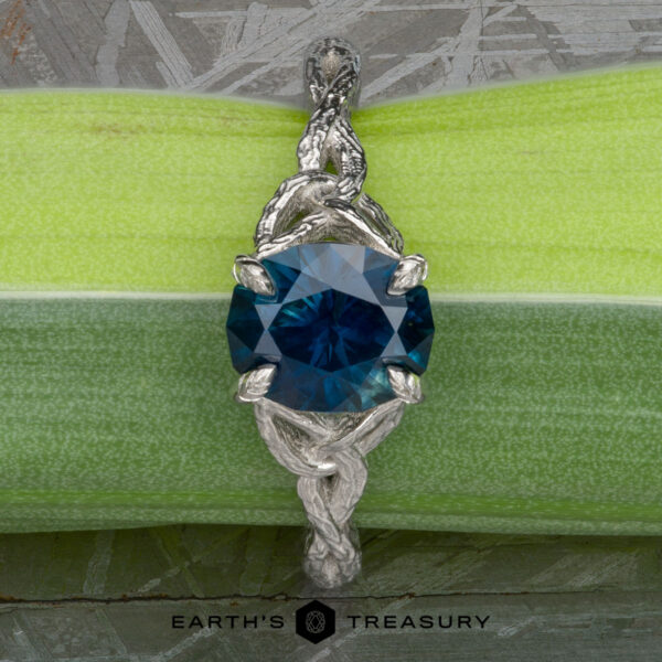 The “Guinevere” ring in platinum with 2.13-carat Montana sapphire The “Guinevere” ring in platinum with 2.13-carat Montana sapphire