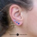 A color comparison between light, medium, and dark blue sapphire earrings