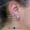 A color comparison between light aqua, medium, and rich blue Montana sapphire earrings
