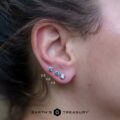 A size comparison between 3.5mm, 4.0mm, and 4.5mm size light aqua blue Montana sapphire earrings