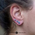 A size comparison between 3.5mm, 4.0mm, and 4.5mm size medium blue Montana sapphire earrings