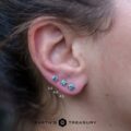A size comparison between 3.5mm, 4.0mm, and 4.5mm size teal Montana sapphire earrings