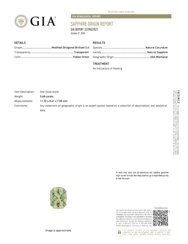 PM2508 GIA report The PM2508 GIA report details a stunning 5.48-carat yellow-green Montana sapphire, highlighting its natural corundum beauty without any indications of heating.
