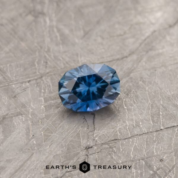 A blue Montana sapphire in our "Testudo" oval design
