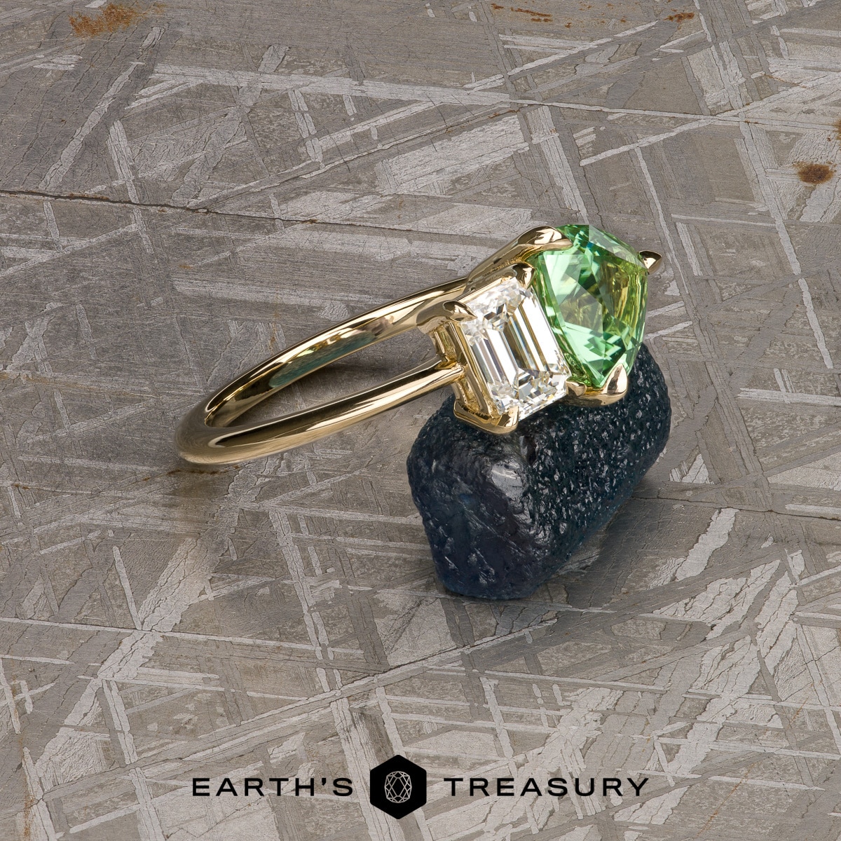 18k White gold Toi et Moi Ring with Natural Emerald cut Diamond