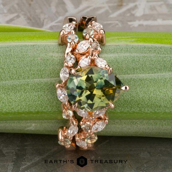 The “Posey” ring in 14k rose gold with 2.31-carat Montana sapphire, alongside the "Posey" band in 14k rose gold The “Posey” ring in 14k rose gold with 2.31-carat Montana sapphire, alongside the "Posey" band in 14k rose gold