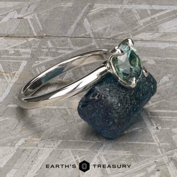 The “Fleur” ring in platinum with 1.43-Carat Green Montana Sapphire The “Fleur” ring in platinum with 1.43-Carat Green Montana Sapphire