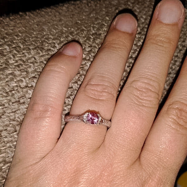 A photo from a customer review featuring a Montana sapphire in a ring not made by Earth's Treasury
