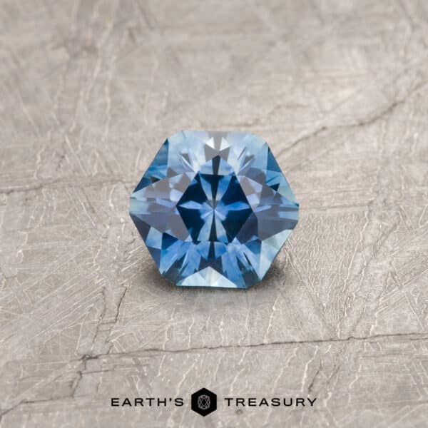 A blue Montana sapphire in our "Sparkling Snowflake" hexagon design