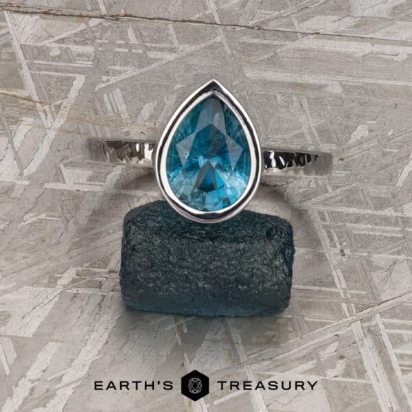The Low-Profile "Emma" in 14k white gold, hammered and polished, with 1.84-Carat Aquamarine