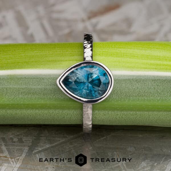 The Low-Profile "Emma" in 14k white gold, hammered and polished, with 1.84-Carat Aquamarine