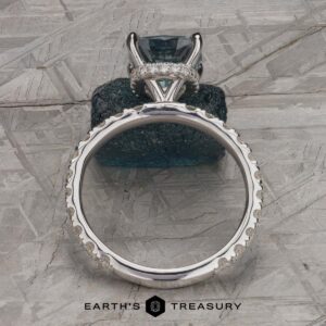 The Deluxe Pave “Madeline” Hidden Halo Ring in 18k white gold with 2.72-Carat Montana Sapphire