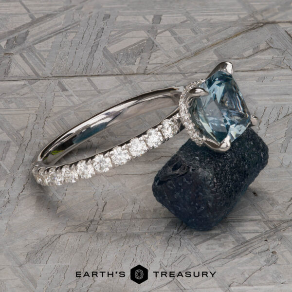 The Deluxe Pave “Madeline” Hidden Halo Ring in 18k white gold with 2.72-Carat Montana Sapphire The Deluxe Pave “Madeline” Hidden Halo Ring in 18k white gold with 2.72-Carat Montana Sapphire
