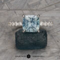 The Deluxe Pave “Madeline” Hidden Halo Ring in 18k white gold with 2.72-Carat Montana Sapphire