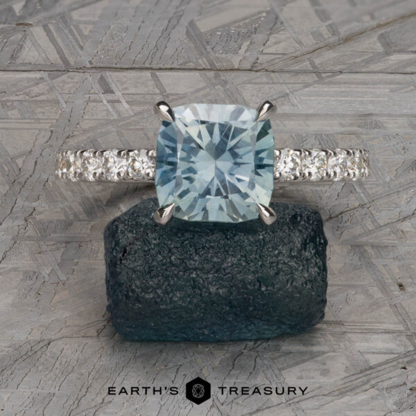 The Deluxe Pave “Madeline” Hidden Halo Ring in 18k white gold with 2.72-Carat Montana Sapphire The Deluxe Pave “Madeline” Hidden Halo Ring in 18k white gold with 2.72-Carat Montana Sapphire