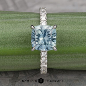 The Deluxe Pave “Madeline” Hidden Halo Ring in 18k white gold with 2.72-Carat Montana Sapphire