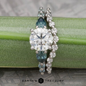 The "Odelia" in platinum with 1.30-carat diamond, alongside the "Odelia" band in platinum