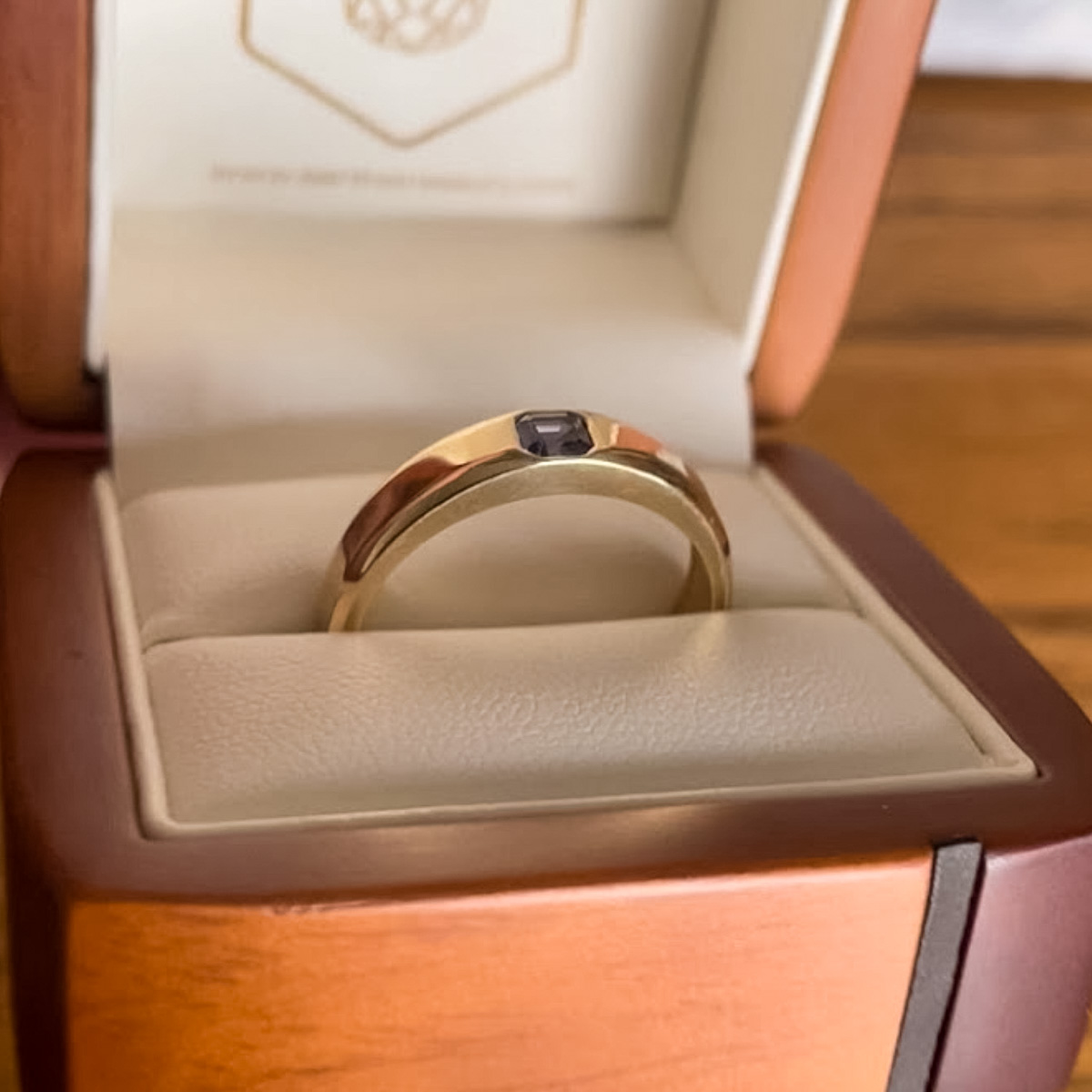The "Shasta" ring in 18K yellow gold with a 0.37-Carat Yogo Sapphire