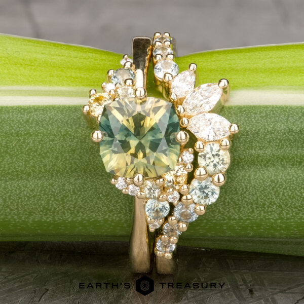 The Deluxe "Nebula" ring in 14k yellow gold with 1.69-Carat Montana Sapphire, alongside the "Melisani" band in 14k yellow gold The Deluxe "Nebula" ring in 14k yellow gold with 1.69-Carat Montana Sapphire, alongside the "Melisani" band in 14k yellow gold