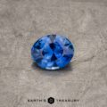A 2.30-carat Royal Blue Ceylon Sapphire (heated), expertly cut and polished, lies on a textured gray surface. The brand "Earth's Treasury" is visible at the bottom in black text.
