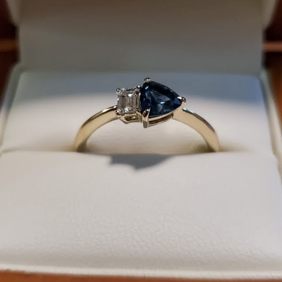 The Toi Et Moi Emerald-Cut in 14K yellow gold with 0.90-Carat Montana Sapphire