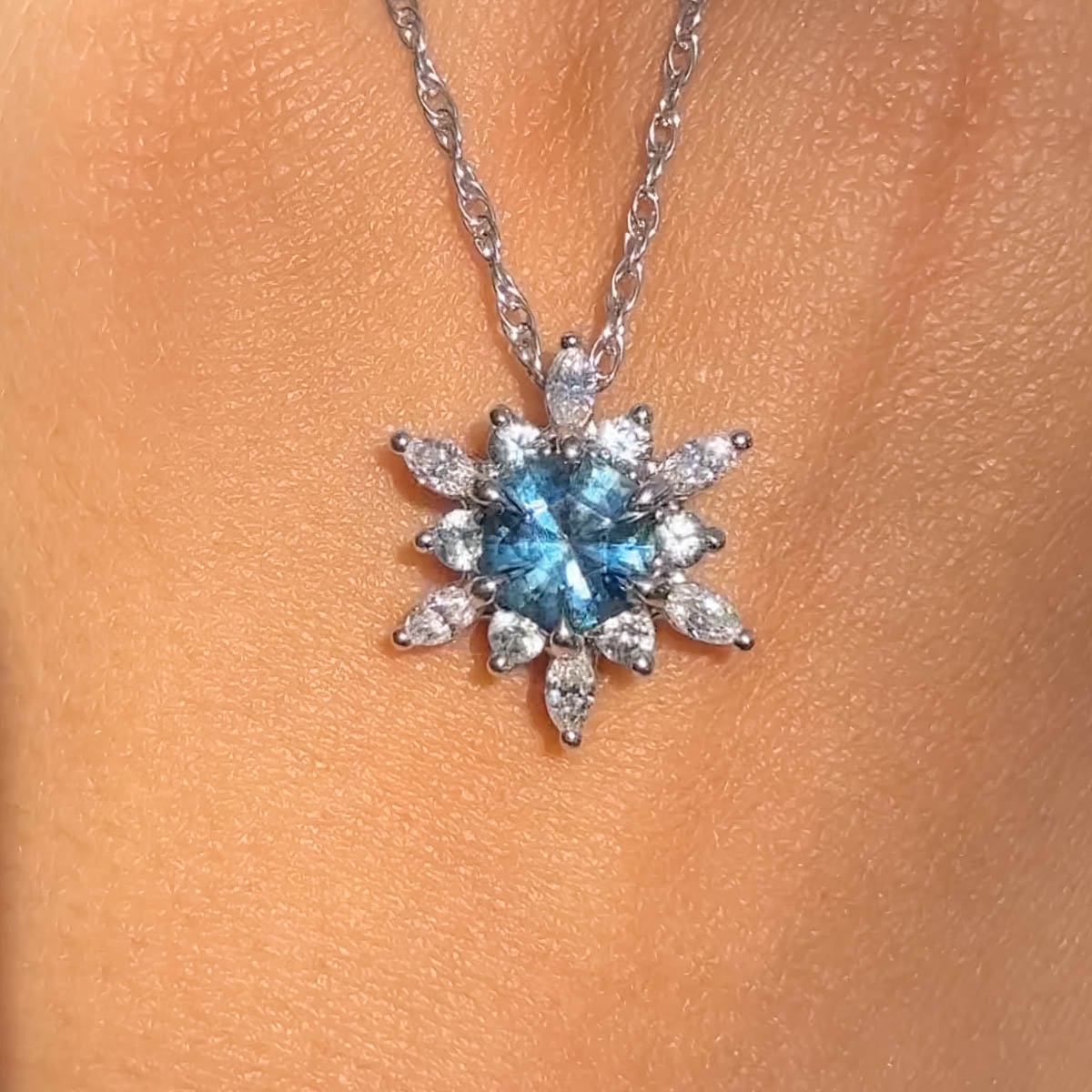 The "Blizzard" pendant in platinum featuring a 2.15-carat Montana sapphire