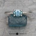 The "Winnie" ring in platinum, featuring a captivating 0.95-carat Montana sapphire, elegantly rests on a rough blue stone background, capturing the essence of Winnie’s timeless style.