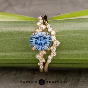 The "Catarina" in 14k yellow gold with 1.64-Carat Montana Sapphire, alongside the "Catarina" band in 14k yellow gold